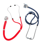 Estetoscópio Rappaport P.A. MED, na cor padrão (preto, cinza ou colorido), mostrando o auscultador de dupla face, o tubo duplo e os acessórios incluídos.