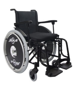 Cadeira de Rodas Jaguaribe Ágile em alumínio dobrável, com sistema quick release e design moderno.