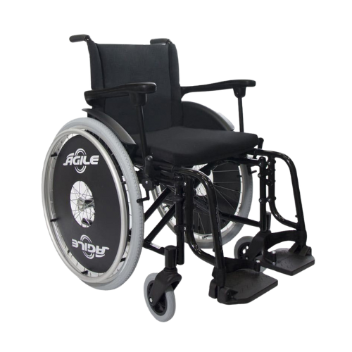 Cadeira de Rodas Jaguaribe Ágile em alumínio dobrável, com sistema quick release e design moderno.