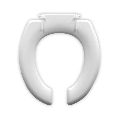 Assento oval para cadeira de banho - Ortopedia Online SP Assento branco para cadeira de banho Mebuki, visto de cima, mostrando o formato oval e o material resistente.