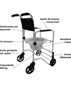 Cadeira de Banho alumínio com recipiente para até 100kg - Ortopedia Online SP
