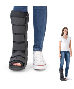 Bota imobilizadora Standard Hidrolight de cano longo, tamanho P, na cor preta, com fechos aderentes e design bilateral.