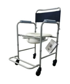 Cadeira de Banho Dellamed D30 dobrável, em aço carbono, com coletor/comadre e rodas com freio.