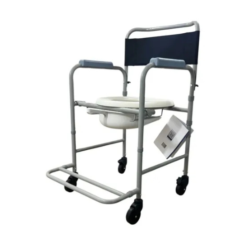 Cadeira de Banho Dellamed D30 dobrável, em aço carbono, com coletor/comadre e rodas com freio.
