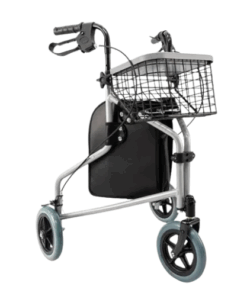 Andador Praxis 3 rodas Evolution Plus em alumínio dobrável, com cesto e porta-objeto.