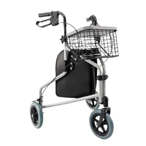 Andador Praxis 3 rodas Evolution Plus em alumínio dobrável, com cesto e porta-objeto.
