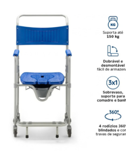 Cadeira de Banho Dobrável e Desmontável D45 Dellamed, até 150 Kg