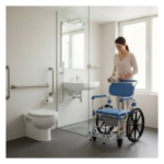 Cadeira de banho com roda grande e coletor D65 - Ortopedia Online SP