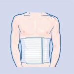 Cinta abdominal Actimove Abdominal II longa na cor neutra, mostrando o design elástico em painéis e o fechamento em tiras autocolantes.