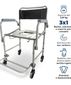 Cadeira de Banho Higiênica Dobrável e Desmontável até 120 Kg D40 Dellamed com comadre - Ortopedia Online SP