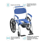Cadeira de Banho Roda Grande D65 em Alumínio até 150kg Assento 44 cm Dellamed - Ortopedia Online SP