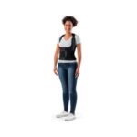 Corretor postural Support Hidrolight na cor preta. A imagem mostra o corretor nas costas de um usuário, destacando as tiras de ajuste, o fecho abdominal e a estrutura reforçada com aço.