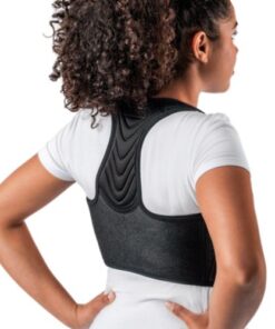 Corretor postural boost Hidrolight, na cor preta, em fundo branco. A imagem mostra o corretor visto de costas, com as tiras ajustáveis e o design discreto.