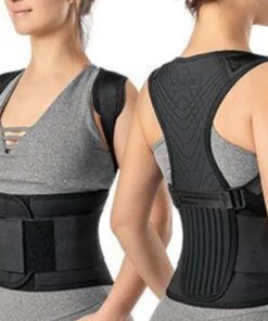 Corretor postural ergonômico Hidrolight unissex, na cor preta. A imagem mostra o corretor nas costas de um usuário, destacando as tiras ajustáveis nos ombros e a estrutura em neoprene.
