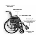 Cadeira de Rodas Basic Hidrolight Aço Carbono - Suporta 125kg - Ortopedia Online SP